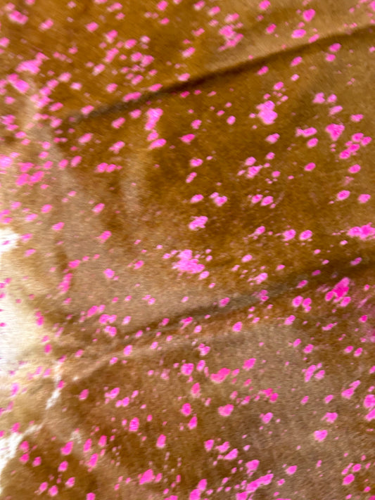 Brown Cowhide Rug with Pink Dyed Acid Washed Size: 8x7 feet D-021