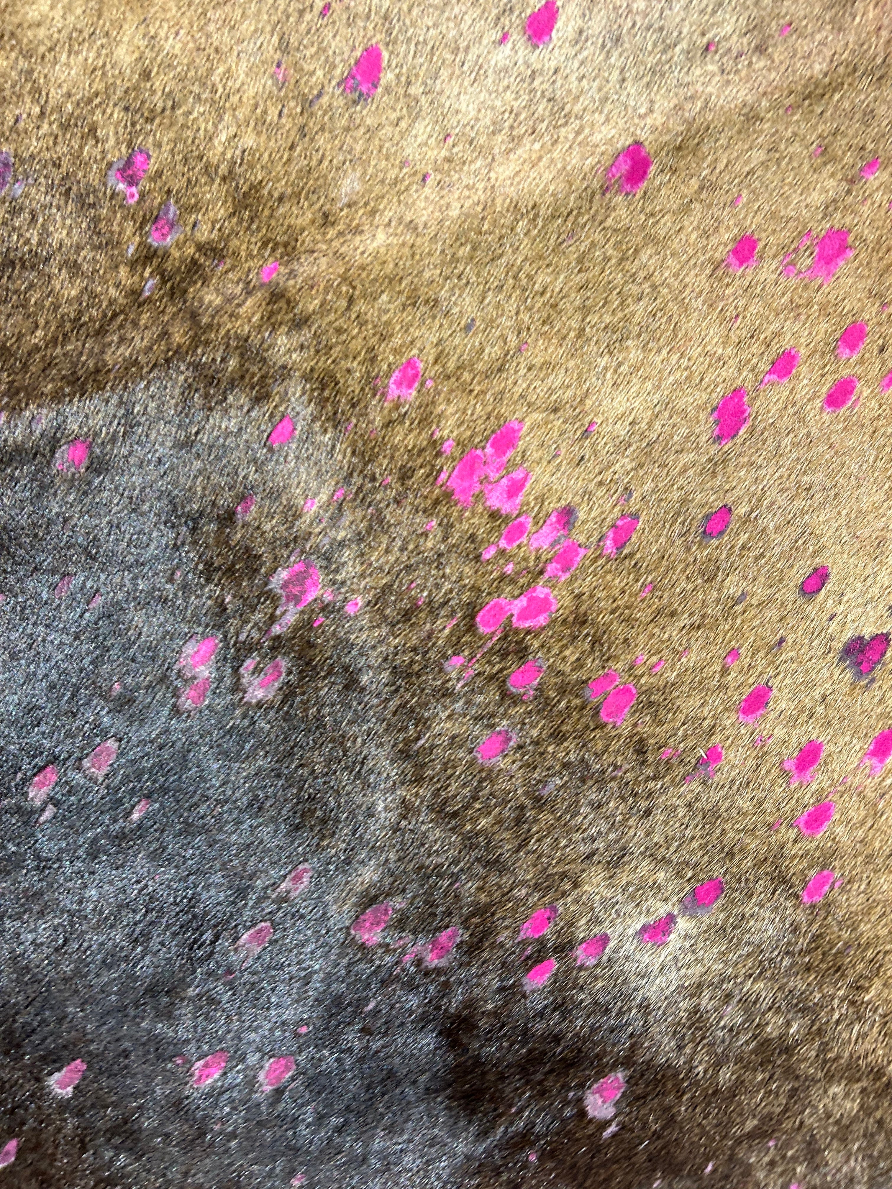 Beautiful Two Tone Beige Cowhide Rug with Pink Dyed Acid Washed Size: 7.5x6.2 feet D-023