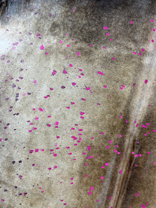 Pink Acid Washed Cowhide Rug Size: 7.5 ft x 6.2 ft D-023