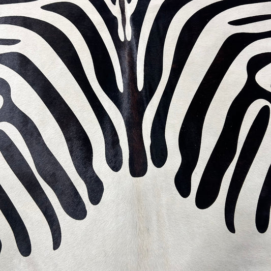 Zebra Print Cowhide Rug (white background/ 1 patch) Size: 8x6.5 feet Z-346