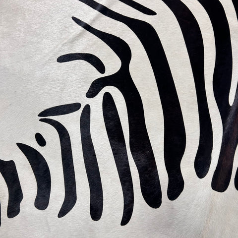 Zebra Print Cowhide Rug (white background/ 1 patch) Size: 8x6.5 feet Z-346
