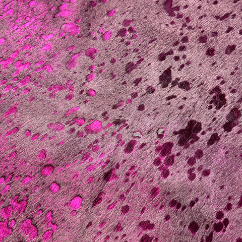 Pink Metallic Cowhide Rug Size: 5.2x4.7 feet Z-349