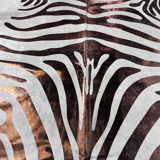 Bronze Metallic Zebra Print Cowhide Rug Size: 7.7x7 feet Y-019