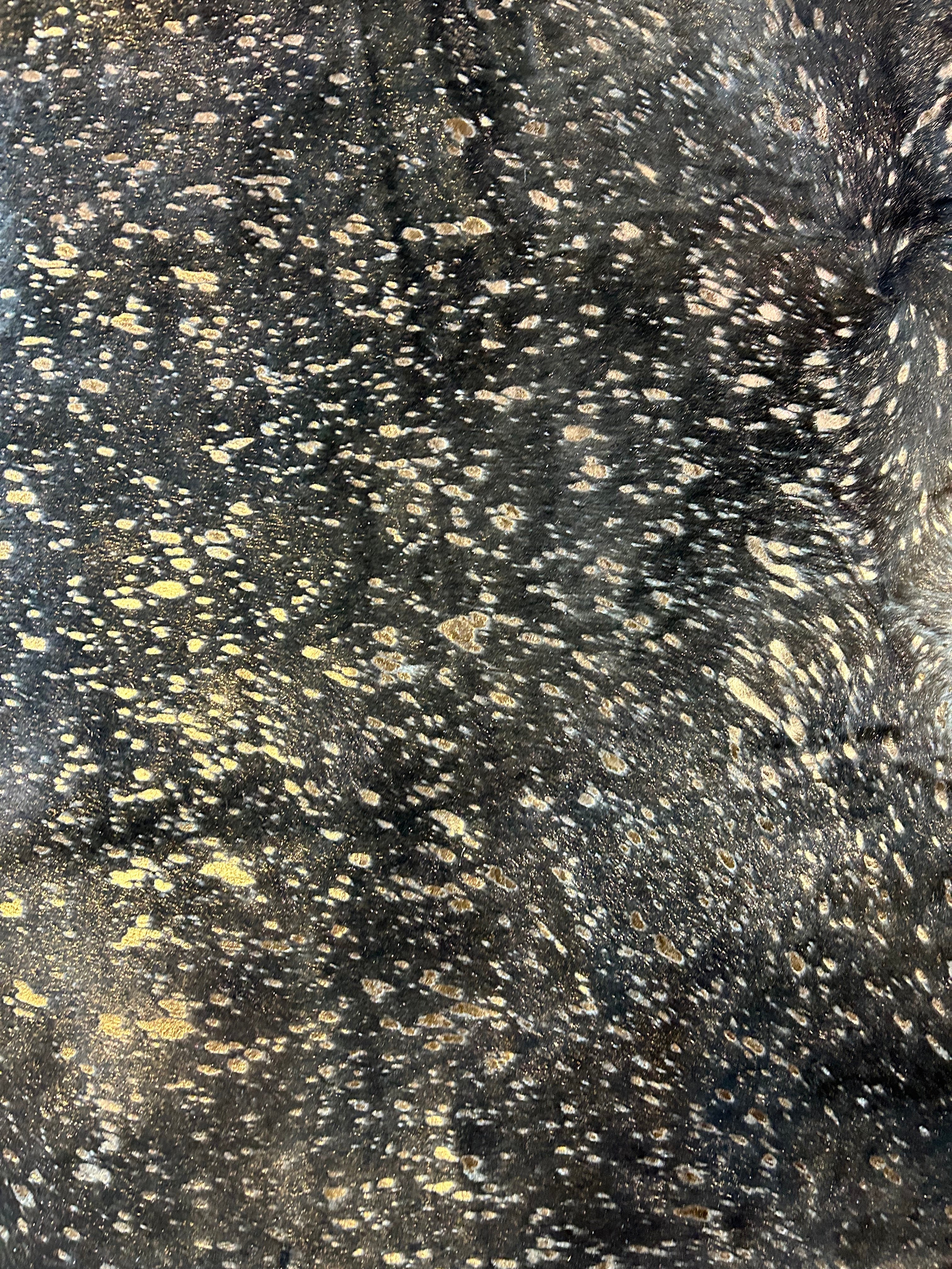 Dark Brown Cowhide Rug with Bronze Metallic Acid Washed Size: 8x7 feet D-036