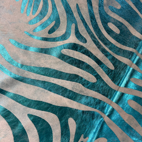 Turquoise Zebra Metallic Cowhide Rug Size: 7.7x6 feet D-579