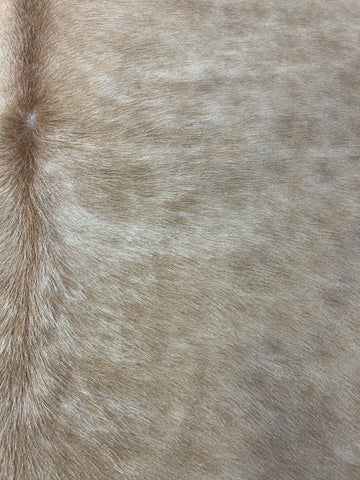 Beige & White Cowhide Rug (brindle pattern/ a few hard to see stitches) Size: 6.7x6 feet C-1725a