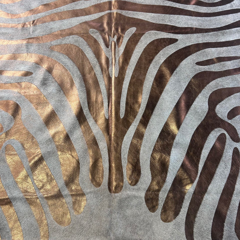 Bronze Metallic Zebra Cowhide Rug Size: 7x6.2 feet J-022