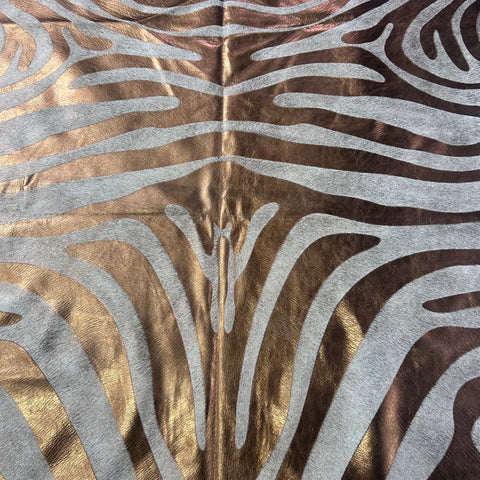 Bronze Metallic Zebra Cowhide Rug Size: 7x6.2 feet J-022