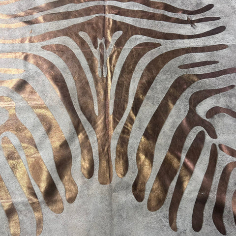 Bronze Metallic Zebra Cowhide Rug Size: 7x6.2 feet J-023