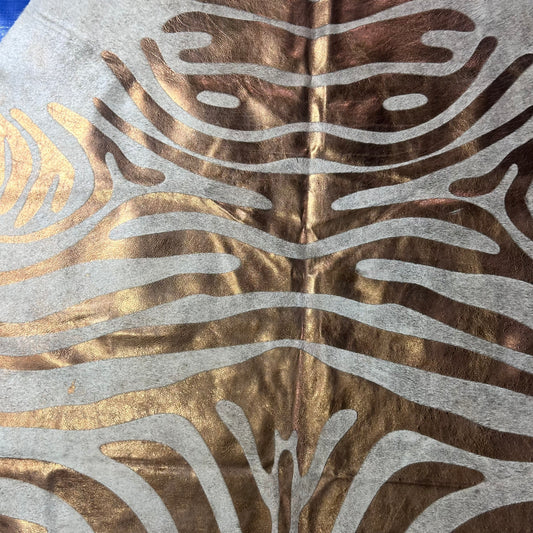 Bronze Metallic Zebra Cowhide Rug Size: 7x6.2 feet J-023