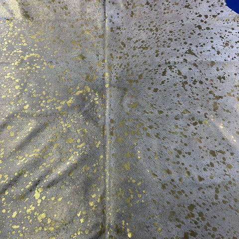 Gold Metallic Acid Washed Cowhide Rug Size: 7x6.5 feet J-024