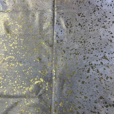 Gold Metallic Acid Washed Cowhide Rug Size: 7x6.5 feet J-024