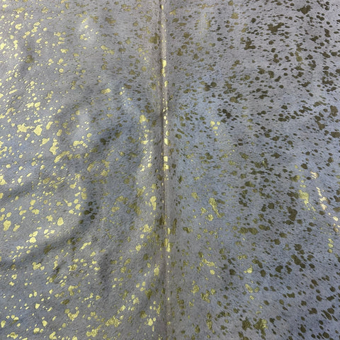 Gold Metallic Acid Washed Cowhide Rug Size: 8x7 feet J-026