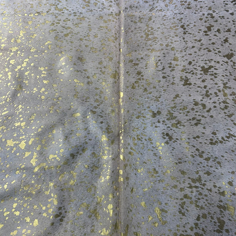 Gold Metallic Acid Washed Cowhide Rug Size: 8x7 feet J-026