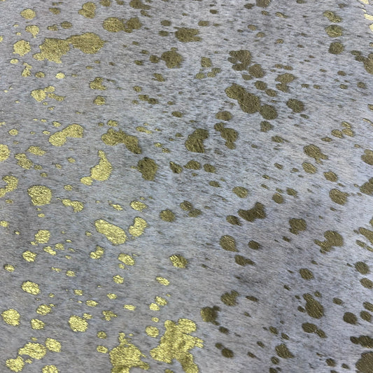 Gold Metallic Acid Washed Cowhide Rug Size: 8x7 feet J-026