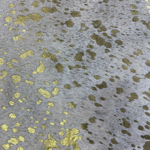 Gold Metallic Acid Washed Cowhide Rug Size: 8x7 feet J-026