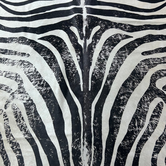 Distressed Zebra Print Cowhide Rug Size: 7x6 feet J-027
