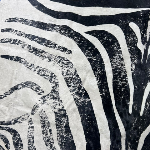 Distressed Zebra Print Cowhide Rug Size: 7x6 feet J-028