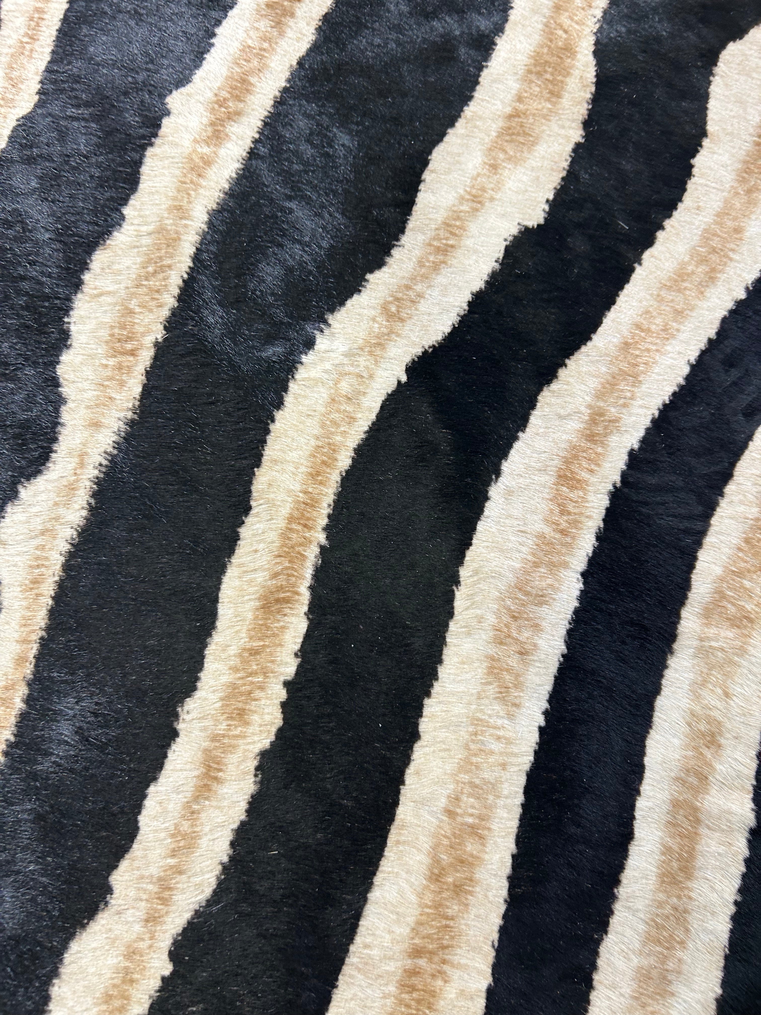 Dark Genuine Zebra Print Cowhide Rug (has a couple of patches) Size: 7.5x6 feet D-072