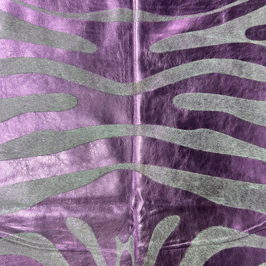 Pink Metallic Zebra Cowhide Rug Size: 6x5.5 feet J-039