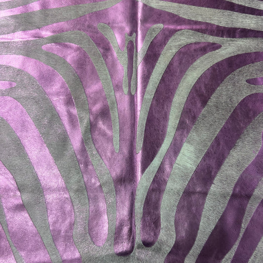 Pink Metallic Zebra Cowhide Rug Size: 6x6 feet J-040