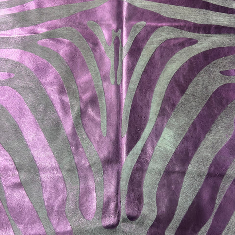 Pink Metallic Zebra Cowhide Rug Size: 6x6 feet J-040