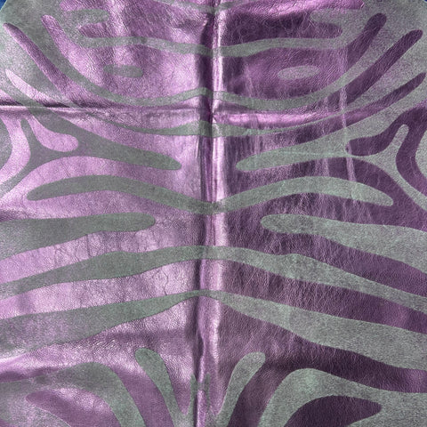 Pink Metallic Zebra Cowhide Rug Size: 6x6 feet J-041