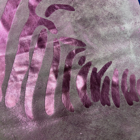 Pink Metallic Zebra Cowhide Rug Size: 7.2x6.2 feet J-043
