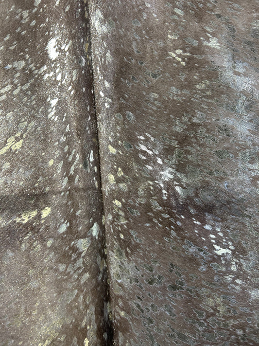 Gold Metallic Acid Washed Cowhide Rug Size: 8 ft x 6.7 ft D-077