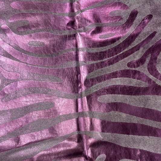 Pink Metallic Zebra Cowhide Rug Size: 7.2x6.2 feet J-043