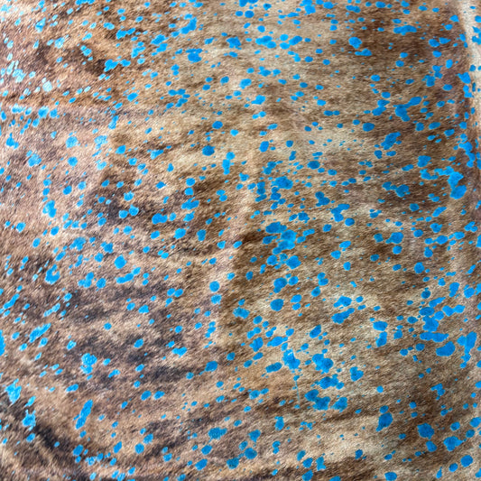 Brindle Turquoise Acid Washed Cowhide Rug Size: 7.5x6.7 feet Y-035