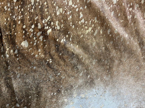 Gold Metallic Acid Washed Cowhide Rug (medium brindle background) Size: 7x6 feet D-079