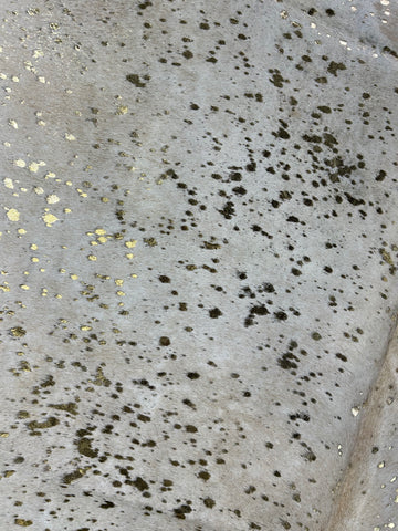 Gold Metallic Acid Washed Cowhide Rug (light background) Size: 7x6.7 feet D-080