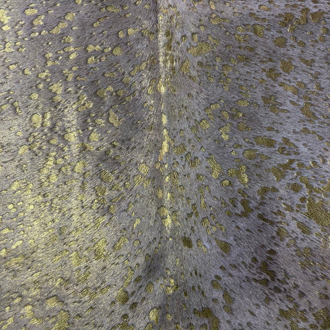 Gold Metallic Acid Washed Cowhide Rug Size: 5x4.5 feet J-045