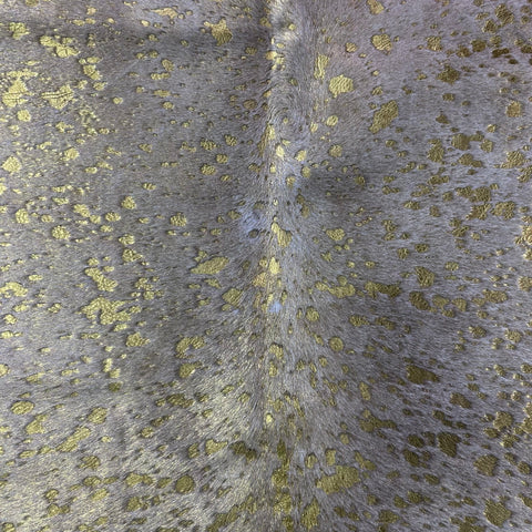 Gold Metallic Acid Washed Cowhide Rug Size: 5x4.5 feet J-045