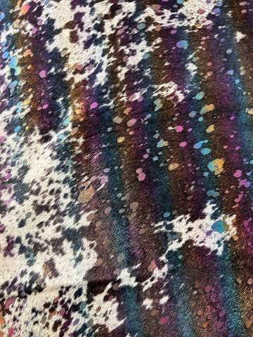 Multicolor Metallic Acid Washed Black & White Cowhide Rug (one tear) Size: 7x5.7 feet D-081