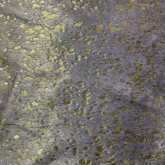 Gold Metallic Acid Washed Cowhide Rug Size: 5x4.5 feet J-045
