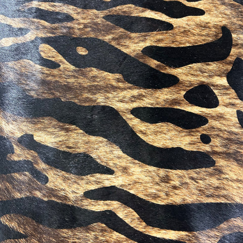 Siberian Tiger Print Cowhide Rug (2 patches but impossible to see on hair side) Size: 8x6.7 feet D-594