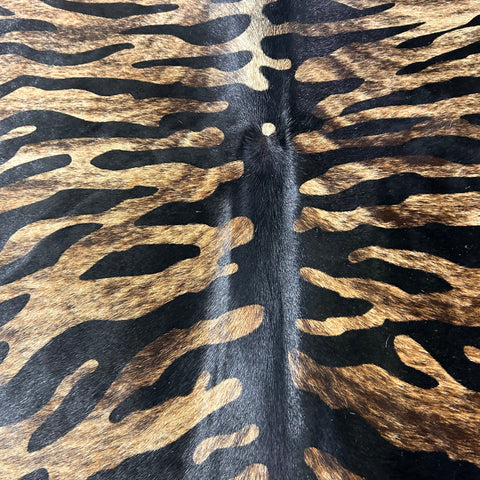 Siberian Tiger Print Cowhide Rug (2 patches but impossible to see on hair side) Size: 8x6.7 feet D-594