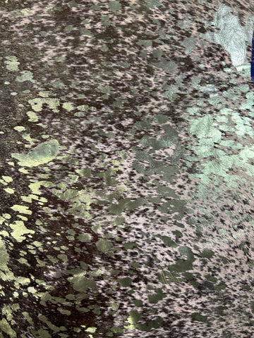Speckled Cowhide Rug with Light Green Metallic Acid Washed Size: 7x6.5 feet D-083