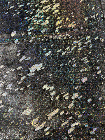 Black Cowhide Rug with Multicolor Holographic Metallic Acid Washed Size: 7x6.2 feet D-085