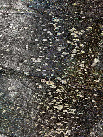 Black Cowhide Rug with Multicolor Holographic Metallic Acid Washed Size: 7x6.2 feet D-085