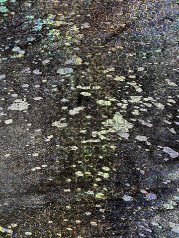 Black Cowhide Rug with Multicolor Holographic Metallic Acid Washed Size: 7x6.2 feet D-085