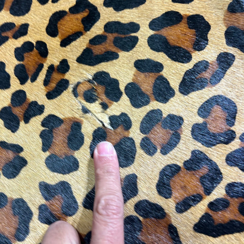 Leopard Print Cowhide Rug (shape is a bit jagged at the bottom) Size: 7x6.5 feet Z-358