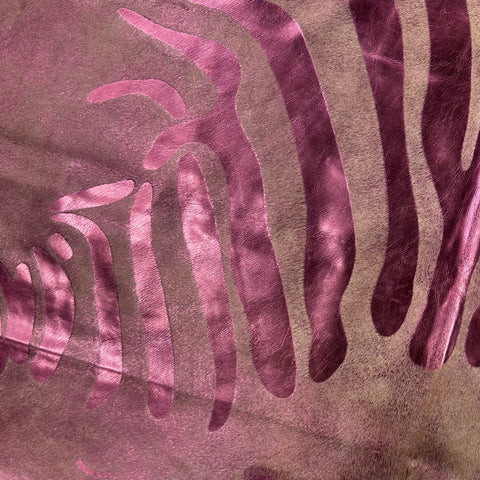 Pink Metallic Zebra Cowhide Rug Size: 7x6 feet J-054
