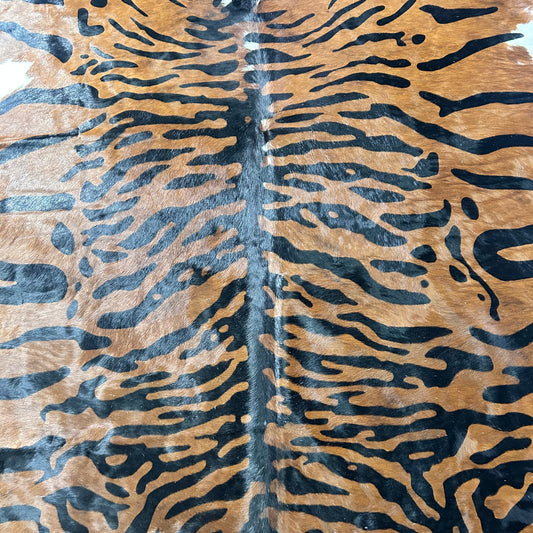 Java Tiger with White Belly and Spine Cowhide Rug Size: 8x7 feet Z-360