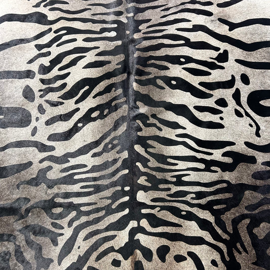 Java Tiger with Grey Background Cowhide Rug Size: 7.2x6 feet Z-362