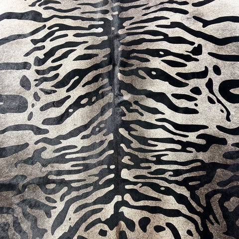Java Tiger with Grey Background Cowhide Rug Size: 7.2x6 feet Z-362