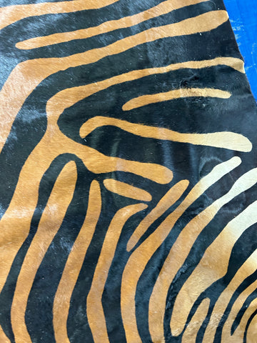 Reverse Zebra Print Cowhide Rug (brown stripes) Size: 7x6.7 feet D-095