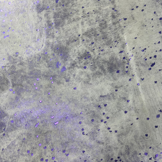 Purple Metallic Acid Washed Cowhide Rug Size: 7x6.5 feet Y-052